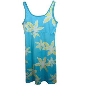 Columbia PFG Sleeveless Dress Aqua Blue Yellow Floral Print Size Medium M